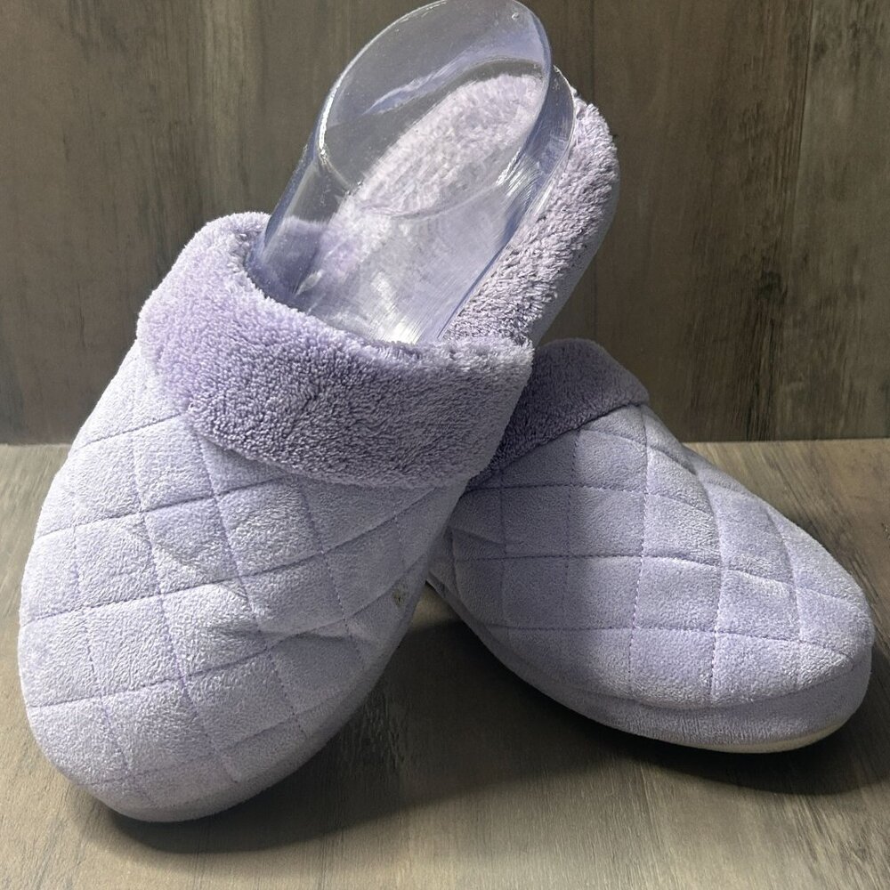 Soft Plush Purple Quilted Slip-On Slippers Women Size 7.5 Cozy Indoor Footwear